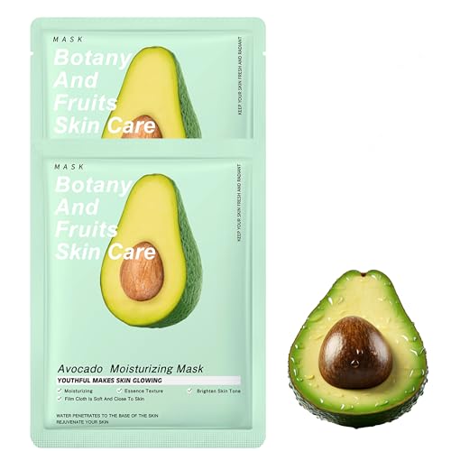 Lktvys Avocado Face Mask Skincare – 2-Pack Korean Sheet Mask for Hydrating & Nourishing Skin, Facial Masks with Collagen, Ideal for Dry & Dull Skin