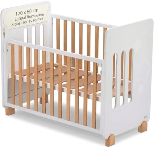 Interbaby Cuna Bebé Madera 120x60 Lateral Removible, 8 Alturas (Blanco)