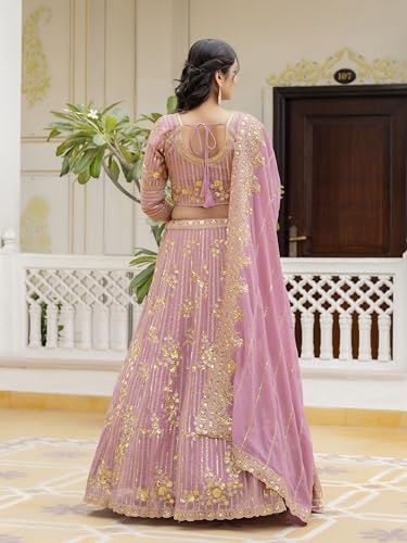Image of TRENDMALLS Women's Georgette Embroidery Sequence Work Lehenga Choli with Dupatta For Women Semi-Stitch