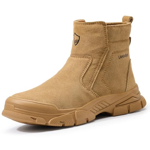 GLANOUDUN Men’s Steel Toe Welding Boots with Zipper