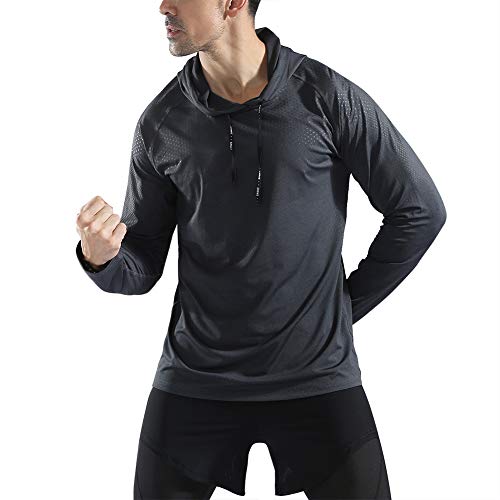 Gerlobal Mens Gym Workout Active Muscle Bodybuilding Long Sleeve Hoodies Casual Hooded Sweatshirts Dark Grey,Large