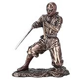 Veronese Design 5 7/8 Inch Ninja Sword and Scabbard Fighting Stance Cold Cast Resin Bronze Finish Sculpture