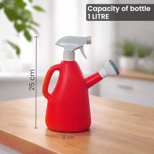 Image of Go Hooked 2in1 Plant Watering Can with Spray Bottle & Shower Head 1 Litre | Multi-Purpose Garden Water Sprayer for Indoor Plants, Balcony Garden & Nursery | Plastic Watering Pot with Handle (Red)