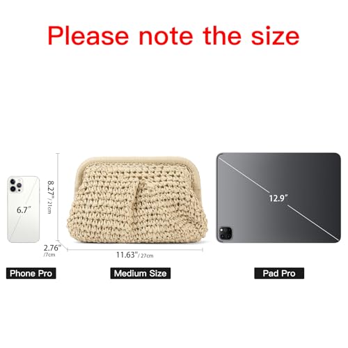 Image of RNIEGA Straw Clutch Purses for Women Cloud Dumpling Pouch Straw crossbody Handbag Summer Beach Woven Shoulder Bags