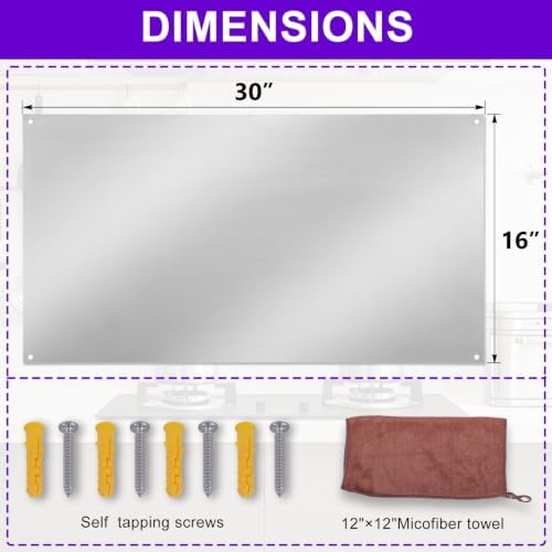16x30 Inch Stainless Steel Backsplash for Stove, Ultra Flat and Flushed Metal Panel Splatter Protector for Kitchen Wall, Pre-drilled Hole and Matching Screw for Easy Installation (30" x 16") — view 5