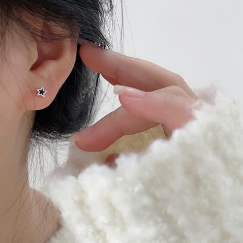 Reffeer Solid 925 Sterling Silver Tiny Black Star Stud Earrings for Women Teen Girls Cute Star Earrings Studs2