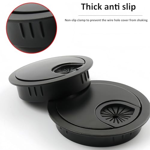 Image of Aluminum Alloy Desk Grommet - Round Metal Cable Wire Hole Cover with Flip Dust-Proof Lid for Office Desk, Computer Table, TV Cabinet & Furniture - Cord Organizer (60mm Round, Black)