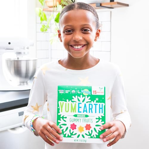YumEarth Holiday Organic Gummy Fruits 15ct Box Allergy Friendly Christmas Candy, Dye Free, Gluten Free, Non GMO Fruit Snacks