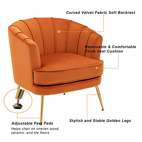 Artechworks Modern Velvet Barrel Chair Accent Armchair With Golden Legs For Living Room Bedroom Home Office, Channel Tufted Back Club Chair, Orange Caramel Color #TOP3