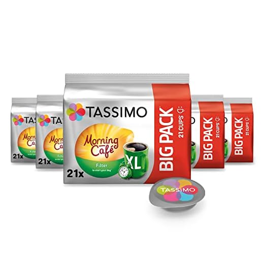 Tassimo Capsule Morning Café Filter XL, 105 capsule da caffè in confezione grande, confezione da 5 (5 x 21 bevande), 787 g