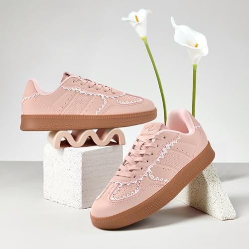 JACKSHIBO Women's Ribbon Lace-Up Fashion Sneakers Arch Support Gum Sole Tennis Walking Shoes with Memory Foam - Image 2