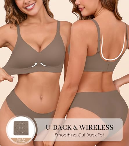Image of DEANGELMON Seamless Bras for Women No Underwire Comfortable Push Up Bra V Neck Wireless Bralette Full Coverage Wire Free