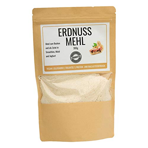 Odenwälder Lebensmittel Harina de cacahuete premium – cacahuetes finamente molidos veganos y parcialmente desgrasados, ingredientes 100% naturales, fabricado en Alemania, 300 g