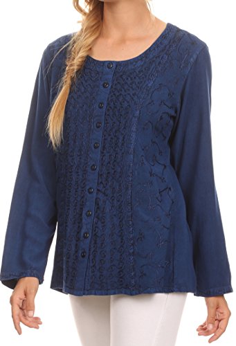 Image of Sakkas Fedella Deep Scoop Neck Long Sleeve Blouse Top with Adjustable Back Straps