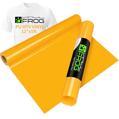 Image of VINYL FROG Yellow Heat Transfer Vinyl Roll 12 inch x5ft Matte HTV Vinyl | Yellow Iron on Vinyl for T-Shirts, Stretchy & Machine Washable Heat Press Vinyl for DIY Craft Designs