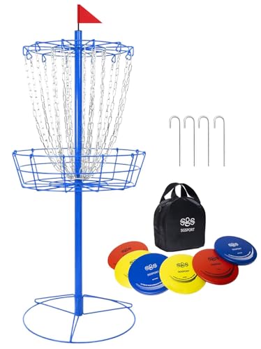 Disc Golf Basket - Portable Disc Golf Target with Heavy Duty 24-Chains Come with 6pcs Disc Golf Discs and Carry Bag, Ground Stake -Suitable for Players of All Levels - Multi Color Available