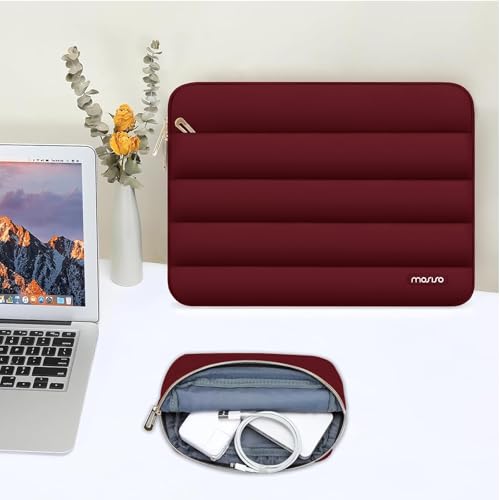 Image of MOSISO 15-15.6 inch Laptop Case, 16 inch Puffy Laptop Sleeve Compatible with MacBook Pro 16, HP Dell ASUS Acer Toshiba Lenovo Notebook Computer, Polyester Horizontal Bag with Small Case, Red