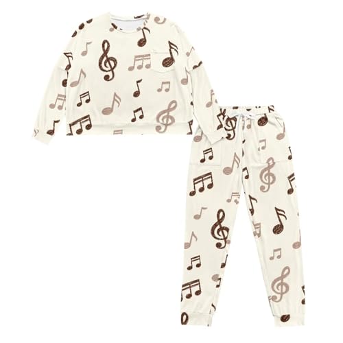 Image of Womens Lounge Set Long Sleeve Soft Pajama Sets | Casual 2 Piece Pj Outfit, Crewneck Sleepwear with Pockets, Adjustable Drawstring, Soft Comfy Fall Pajamas, Plus Size