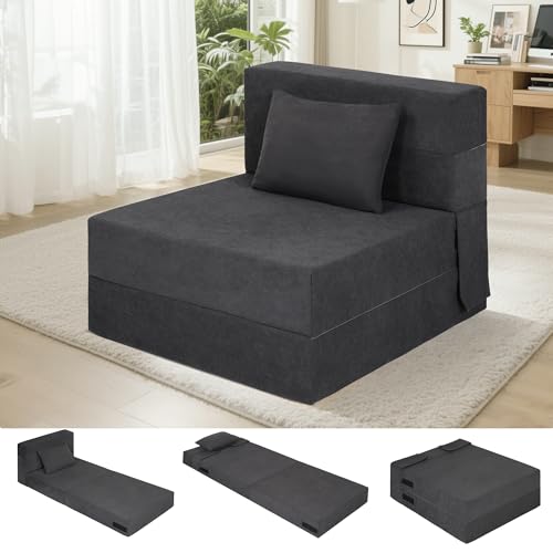 Fvkind Foldable Sofa Mattress Memory Foam Chair Single Size, Dark Grey