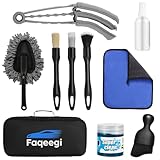 Faqeegi 10-Piece Car Interior Cleaning Kit - 3 Natural Boar Hair Brushes, 3-in-1 AC Vent Brush, 160g Non-Toxic Gel, Microfiber Duster, 100ml Food-Grade Spray Bottle | Multi-Scenario for Auto