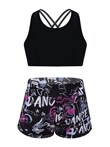 Hedmy Girls Gymnastics/Dance/Sport Two Piece Outfit Kid Racer Back Crop Top with Booty Shorts Tankini Swimsuit