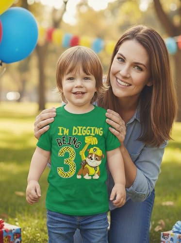 Image of Tstars Paw Patrol Rubble 3rd Birthday Shirt Toddler Boy 3 Year Old Tee