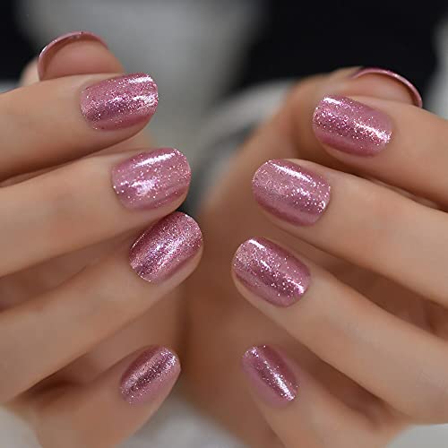 Coolnail Gorgeous Shimmer Rose Gold Fake Nails Short Round Uv False Press On Nails For Girl Full Cover Easy Wear Finger Nail Art Tips #TOP1