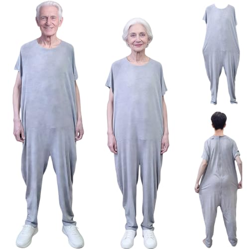 Image of Unisex Anti-Strip Adaptive Jumpsuit with Back-Zipper,One-piece Short-sleeved Trousers,Suitable for Seniors,Incontinence Care,Dementia Patient,Alzheimer's Patients