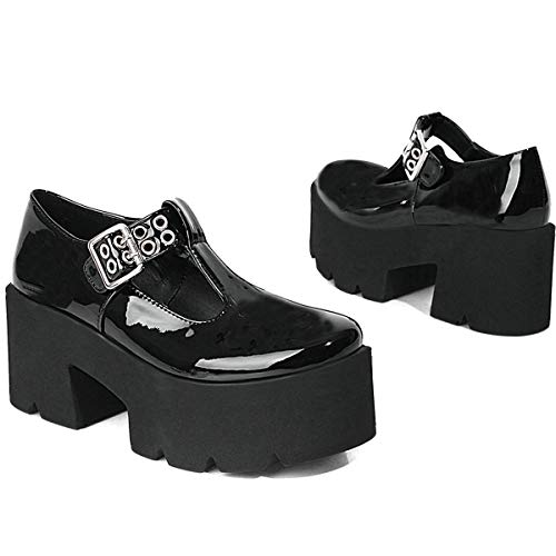 MAVMAX Women's Goth T Strap Platform Mary Jane Gothic Lolita Cosplay Shoes Chunky High Heel Round Toe Pumps2