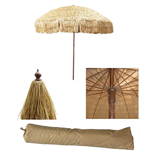 Bayside21 8 Ft Tiki Umbrella Thatch Patio Umbrella Hawaiian Style Sunshade Aluminum Pole 16 Ribs Upf 50 8ft Natural1 Wantitall