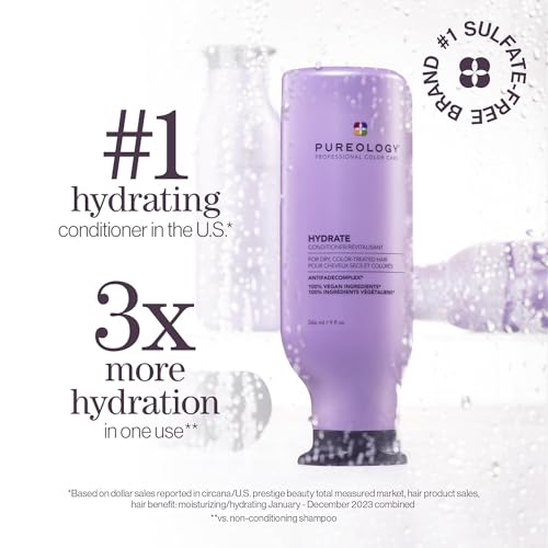 Pureology Hydrate Conditioner - For Dry or Color Treated Hair, Nourishing Conditioner to Restore Moisture and Seal in Hydration, Vegan