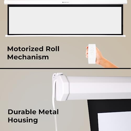 Image of ZEBRONICS PSM84A Motorised Projector Screen, 84 inches, Roll Mechanism, Supports 4K, Matte Finish, 4:3 Aspect Ratio, High Gain Fabric, Control Pod, Remote Control, Wall & Ceiling Mountable