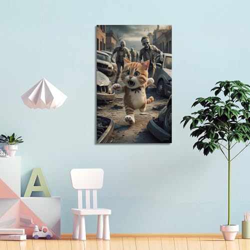 Deco murale chat et zombies WIZIGM poster salon style cadre 20x30