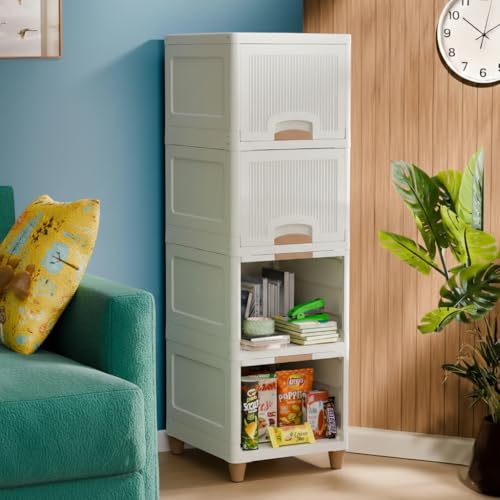 Image of 4 Layer Plastic Wardrobe for Clothes : Versatile Plastic Cupboard for Storage Organizer & Organisers Storage Box for Ideal for Neat and Tidy Storage Solutions Almirah for Clothes-White