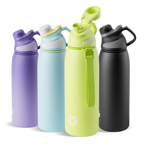 Image of Fjbottle 32oz Stainless Steel Insulated Water Bottle No Straw Spout Lid | Leakproof Keeps Cold 24H, Double Wall Vacuum Insulated, BPA Free, Easy to Clean Sports Water Bottle for Gym Hiking & Outdoor