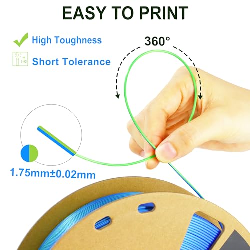 Image of LOVOON Silk PLA 3D Printer Filament Bundle 2 KG, PLA Filament 1.75mm, Shiny Silk Blue /Green Dual Color Change by Angle, 3D Printing Filament for Most FDM Printers and 3D Pen, 1KG X 2 Spools