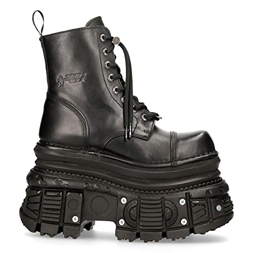 New Rock Boots MILI083CCT-C4 Mens Metallic Black Leather Platform Military