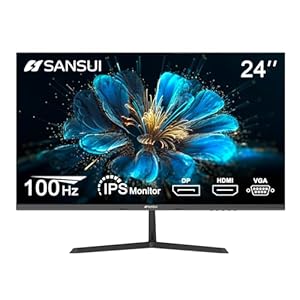 SANSUI 24 inch Monitor, IPS Display Computer Monitor with Built-in Speakers, 100Hz Monitor VESA Mount with DisplayPort HDMI VGA Inputs, FHD Monitor for Home Office (ES-24x3A HDMI Cable Included)