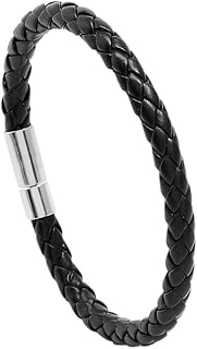 Black Braided Leather Bracelet for Men with Silver Metal Clasp Stylish Accessory for Daily Use (Black)