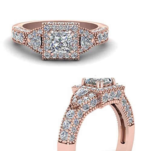 Image of 55Carat Choose Your Gemstone Square Art Nouveau Diamond CZ Ring Rose Gold Plated Princess Shape Vintage Engagement Rings Matching Jewelry Wedding Jewelry Easy to Wear Gifts US Size 4 to 12