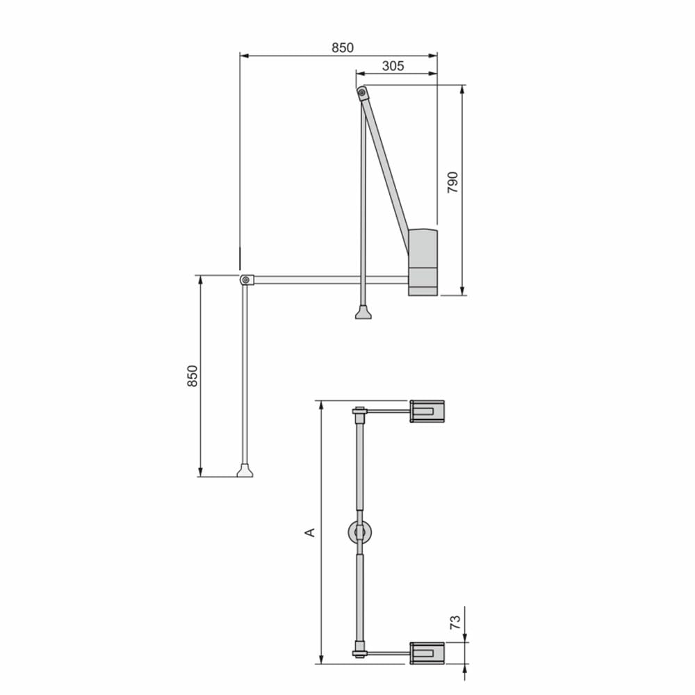 Emuca - Penderie rabattable pour armoire Hang mural, Barre de penderie escamotable, tringle relevable, largeur réglable 600-830mmmm, Noir, Acier et Plastique, 1 u