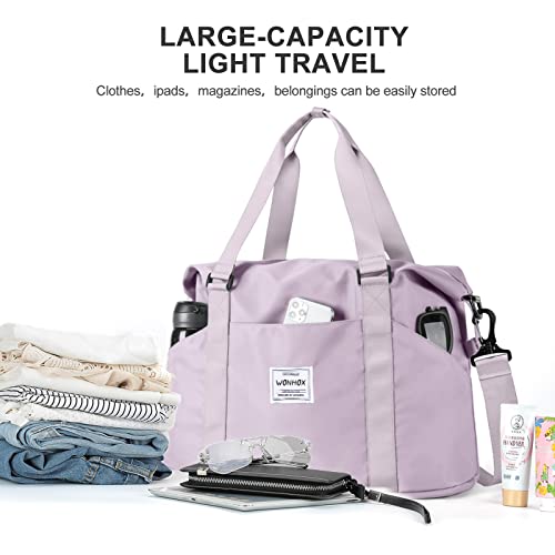 Travel Bag,Large Sports Tote Gym Bag,Waterproof Weekender Carry On Overnight Bags For Women With Trolley Sleeve,Travel Duffel Bag With Shoe Compartment,Purple Set #TOP2