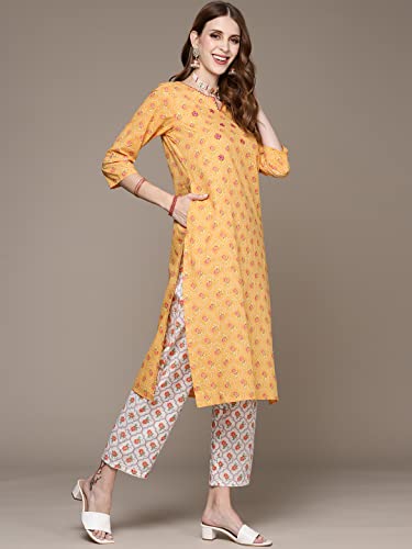 Image of anubhutee Women's Turquoise Handwork Printed Kurta Set with Trousers