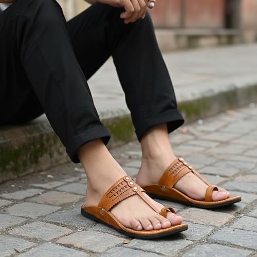 Image of DFR Ethnic Sandals For Boys Men, Comfortable Men's Rajasthani Slipper Chappals