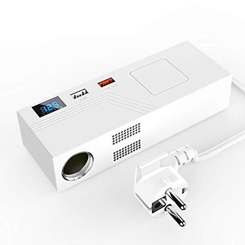 AOLEAD Convertisseur 12V 15A 180W, Alimentation Électronique AC à DC Adaptateur, Transformateur 100V-240V AC à DC Prise Allume Cigare vec USB Port et LCD Affichage