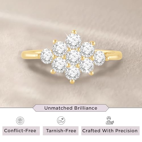 Jewelili 10K Yellow Gold 1 Cttw Round Lab Grown Diamond Cluster Anniversary Ring for Women | Size 6, 7 & 82