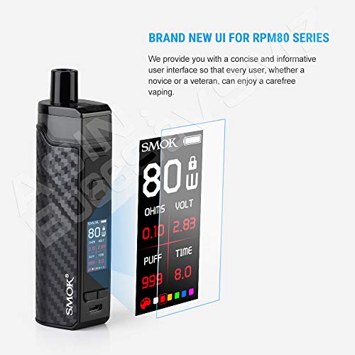 Official-SMOK-E-Cigarettes-RPM80-Kit-with-Built-in-3000mAh-Battery-80-Watts-096-TFT-Colorful-Display-2ml-Pod-Mesh-04ohm-and-RGC-017ohm-Black-Carbon-Fiber-UK-No-Nicotine