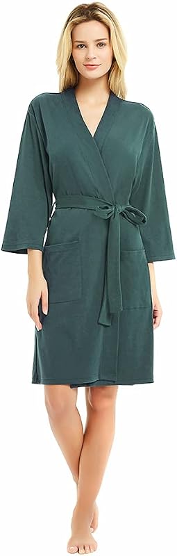 U2SKIIN Albornoz para mujer, 100% algodón, ligero, mangas 3/4, kimono de punto suave, albornoz corto