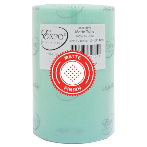Image of Expo International Decorative Matte Tulle, Roll /Spool of 6 inch X 100 Yards, Lightweight Polyester Tulle Fabric for Tutus, Costumes, and Party Decorations, Washable, Easy-to-Use, Aqua Blue