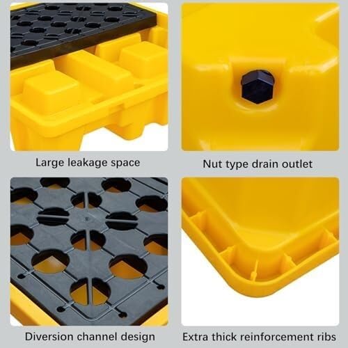 Paletas Amarillas y Negras para contención de derrames: Plataformas modulares de plástico para garajes de fábrica, apilamiento y Almacenamiento, Resistentes a la Pintura y la Humedad: soluci